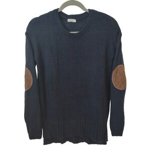 Harper Heritage Womens Sweater Size Small Navy Blue Crewneck Suede Elbow Patches